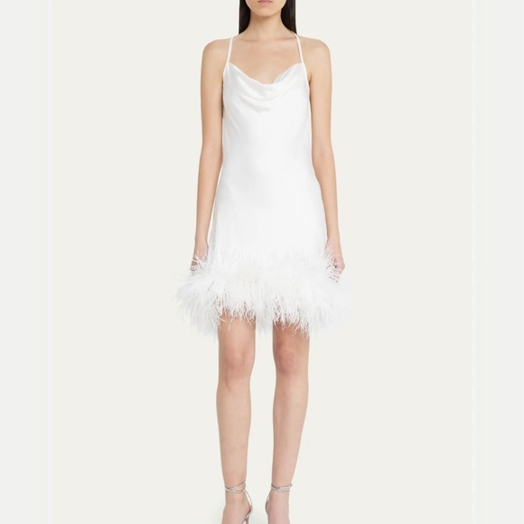 PatBO Dresses & Skirts - PATBO White Feather-Trim Cowl Mini Slip Dress - NWT offers welcome